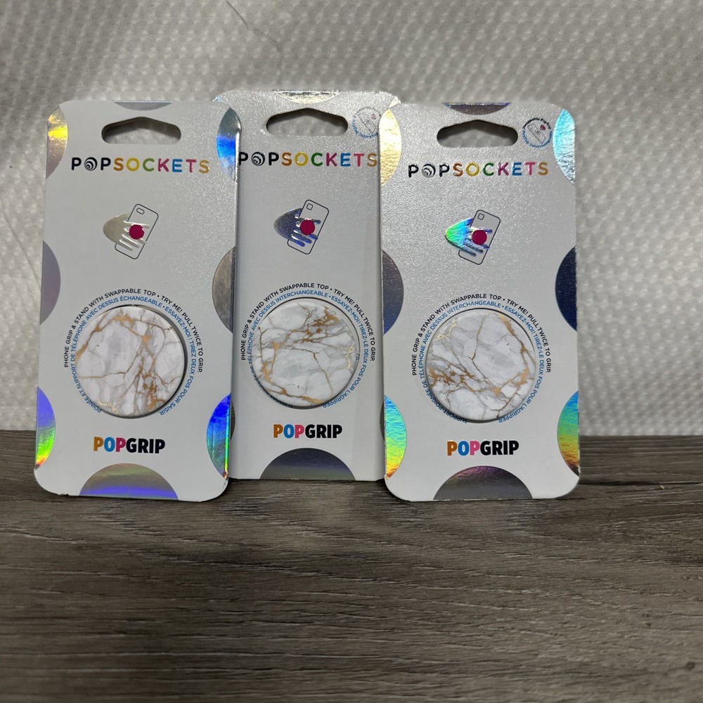 Lot Of 3 PopSockets Phone Grip Stand Gold Lutz Marble POPGRIP Popsocket
